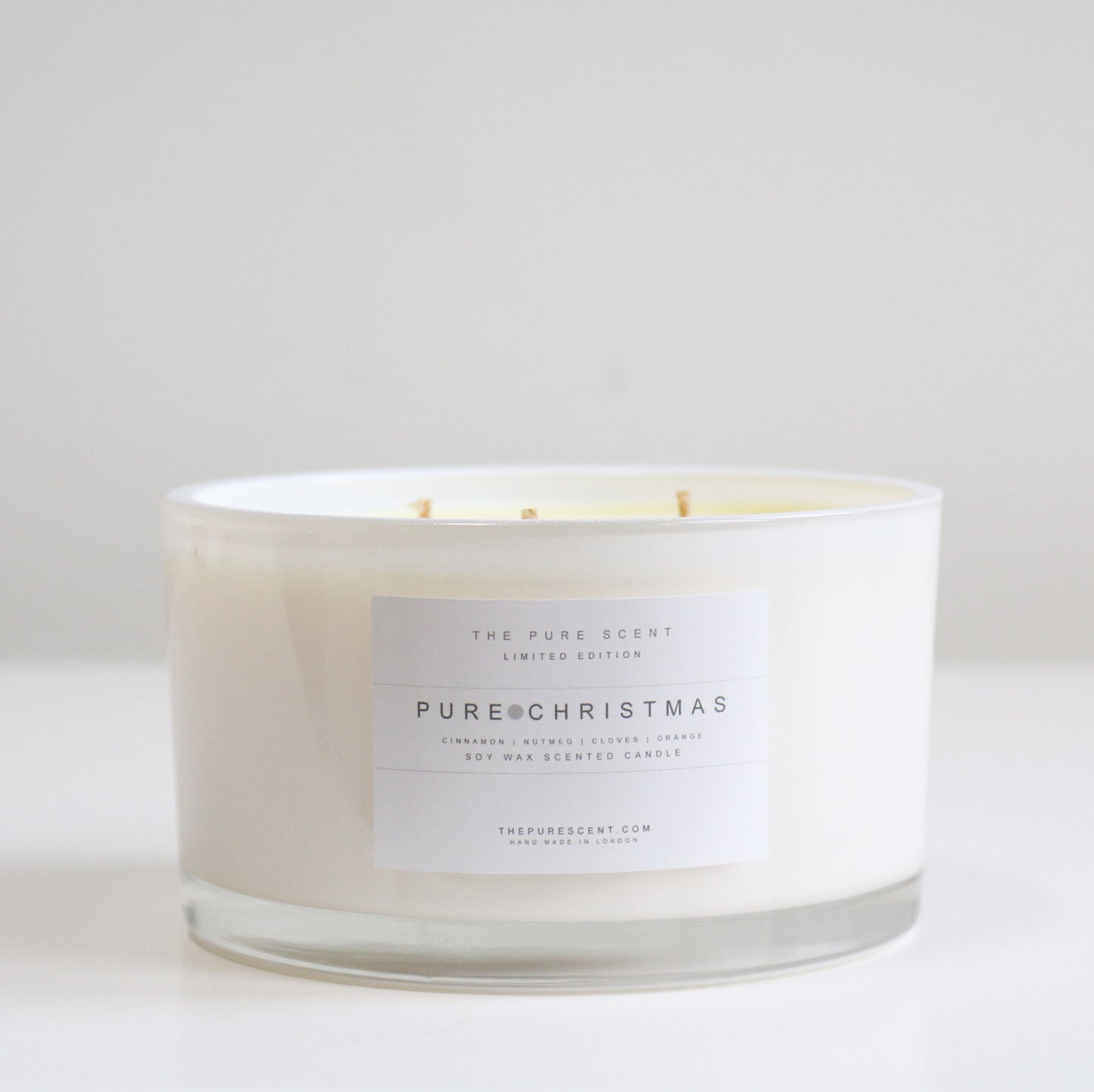 Rose 3-wick candle by The Pure Scent in white glass 'Pure Christmas' scent