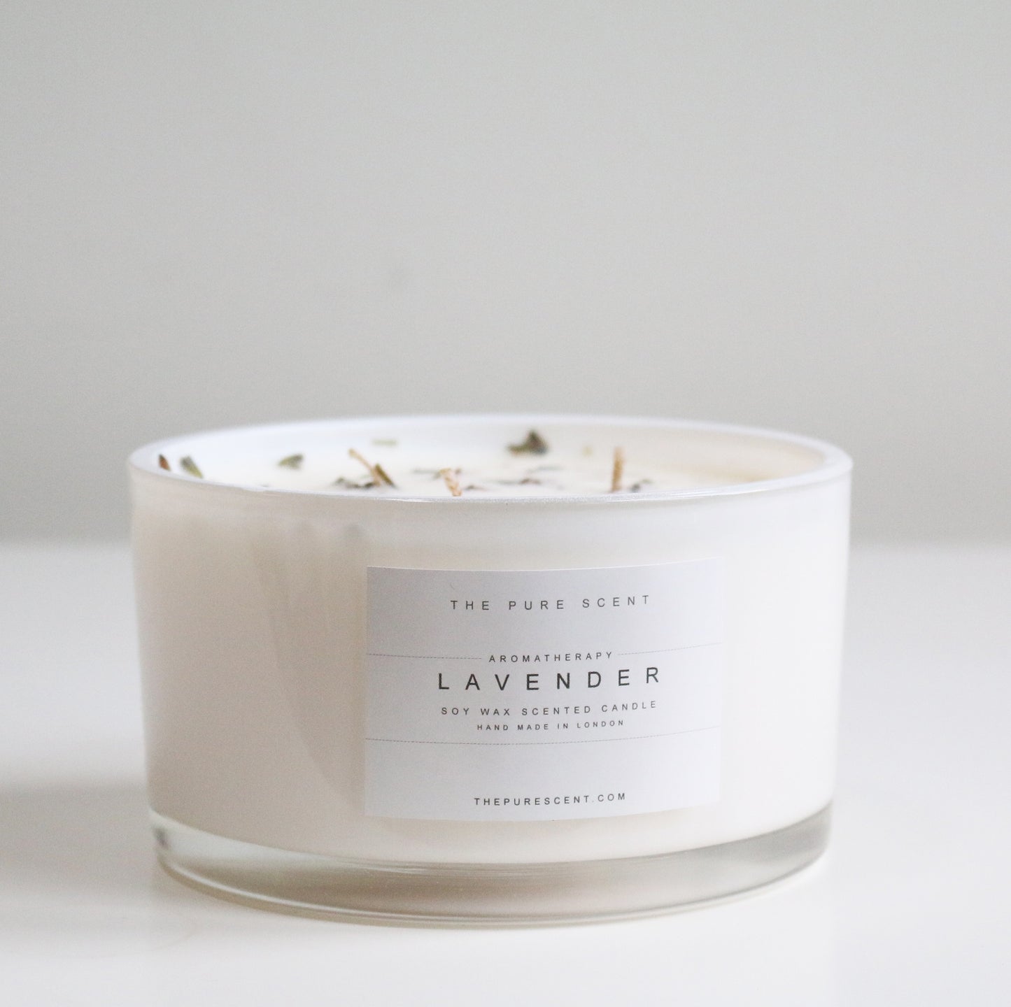 Lavender 3-wick candle by The Pure Scent in white glass