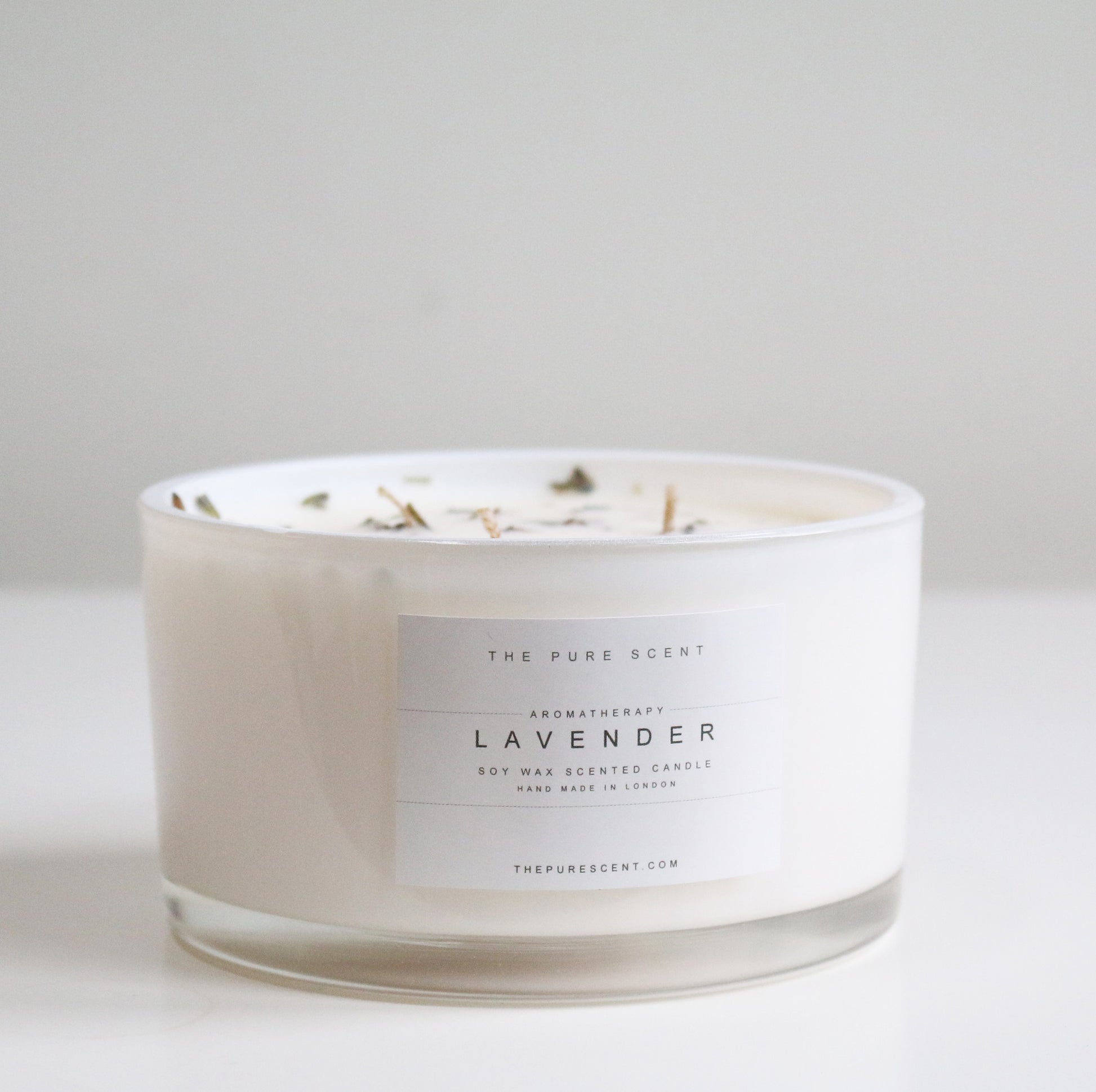 Lavender 3-wick candle by The Pure Scent in white glass