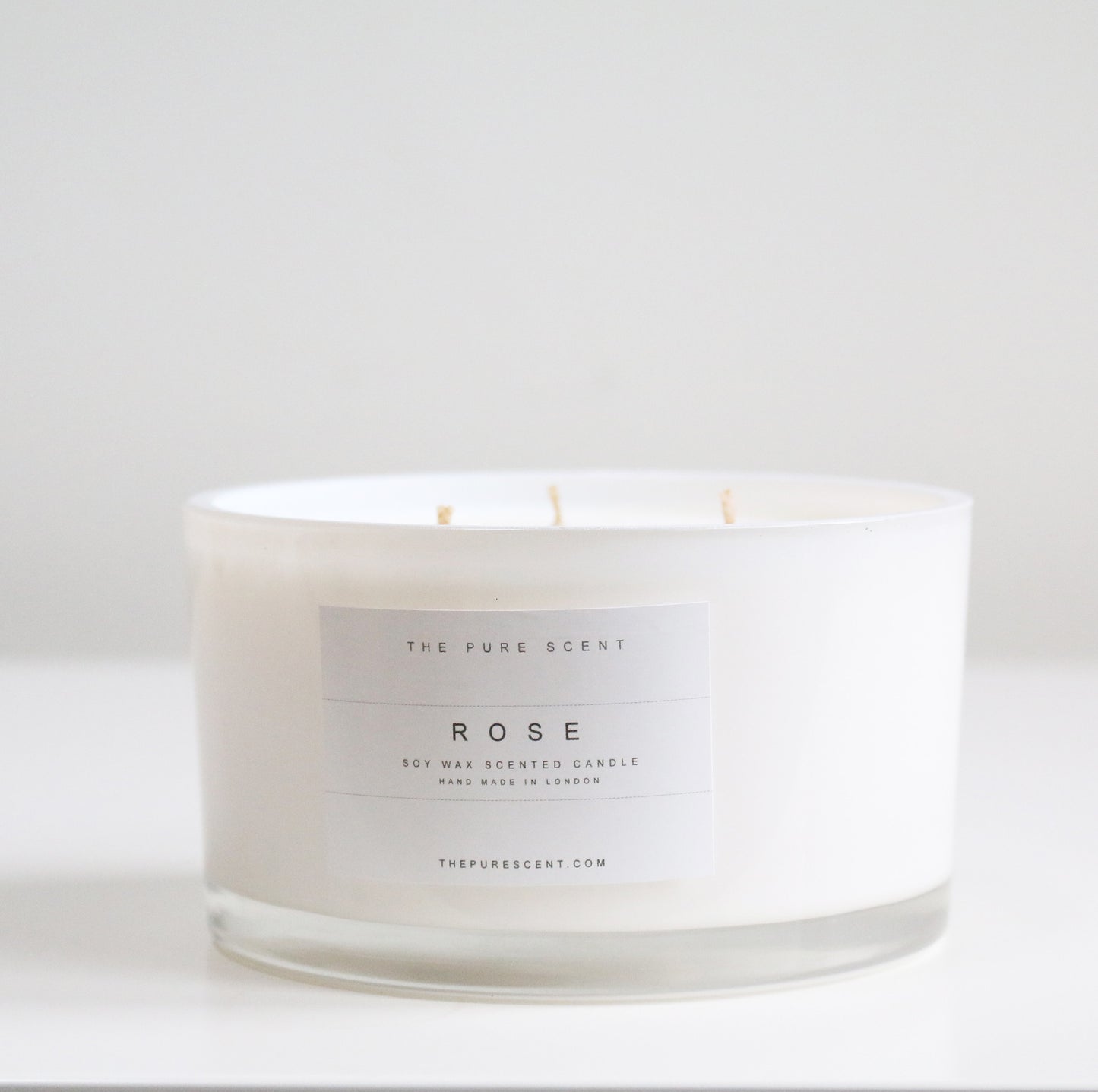 Rose 3-wick candle by The Pure Scent in white glass