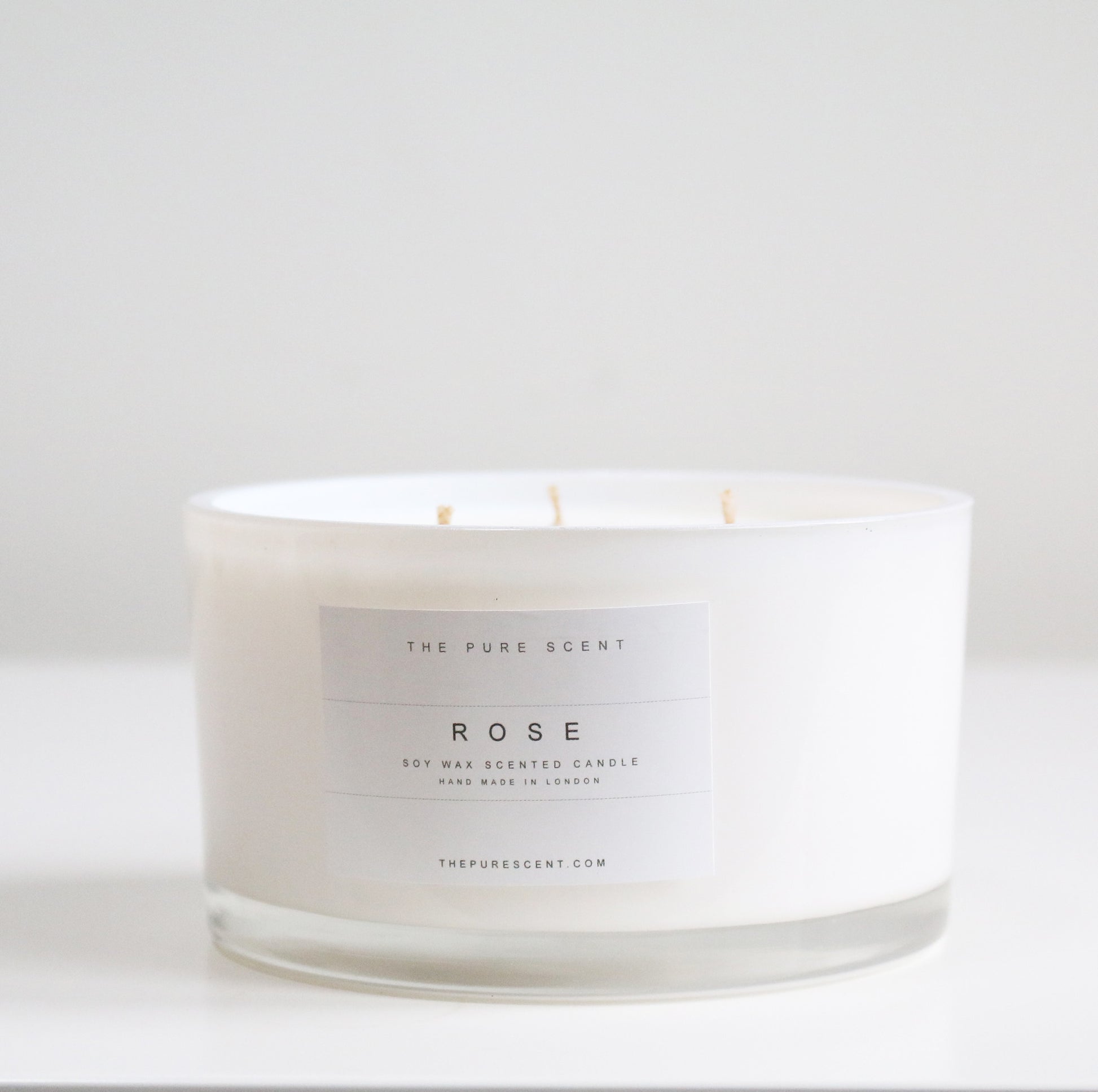 Rose 3-wick candle by The Pure Scent in white glass