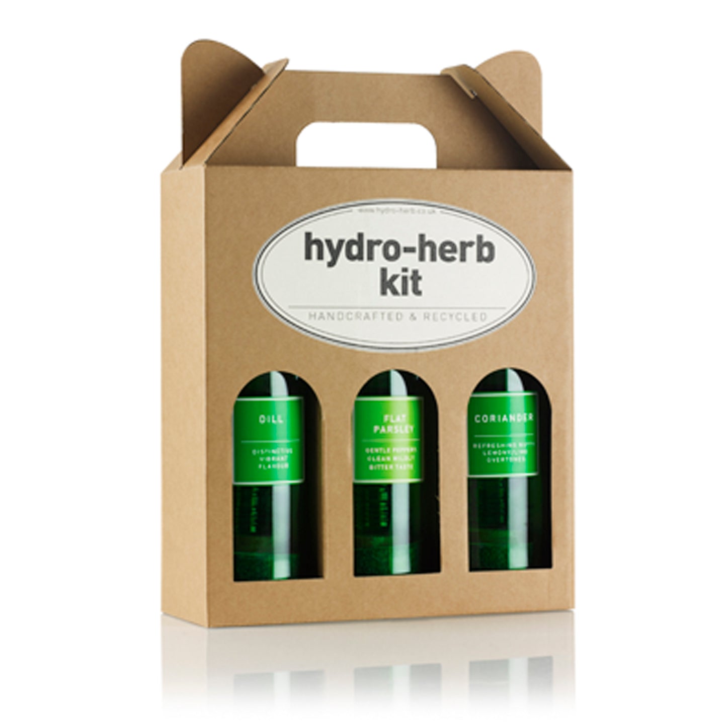 Hydro Herb Kit gift box - a sustainable eco gift - grow your own herbs in recycled wine bottles - dill, parsley and coriander
